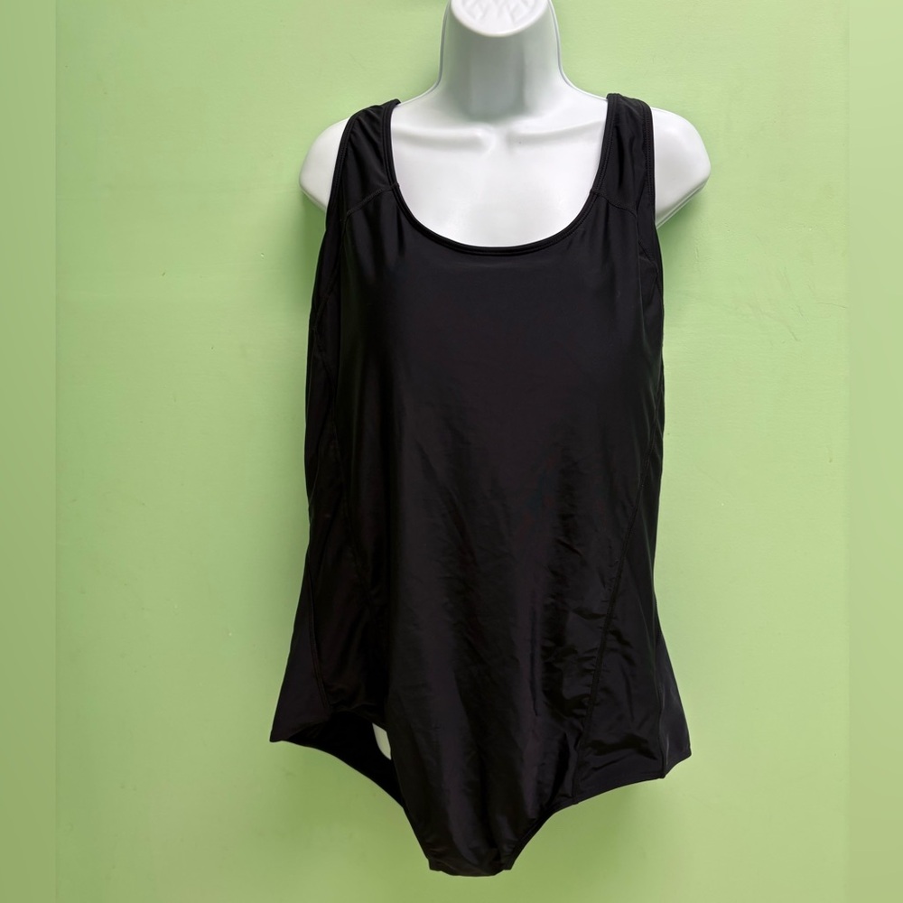 Women's black one piece swimsuit. P140